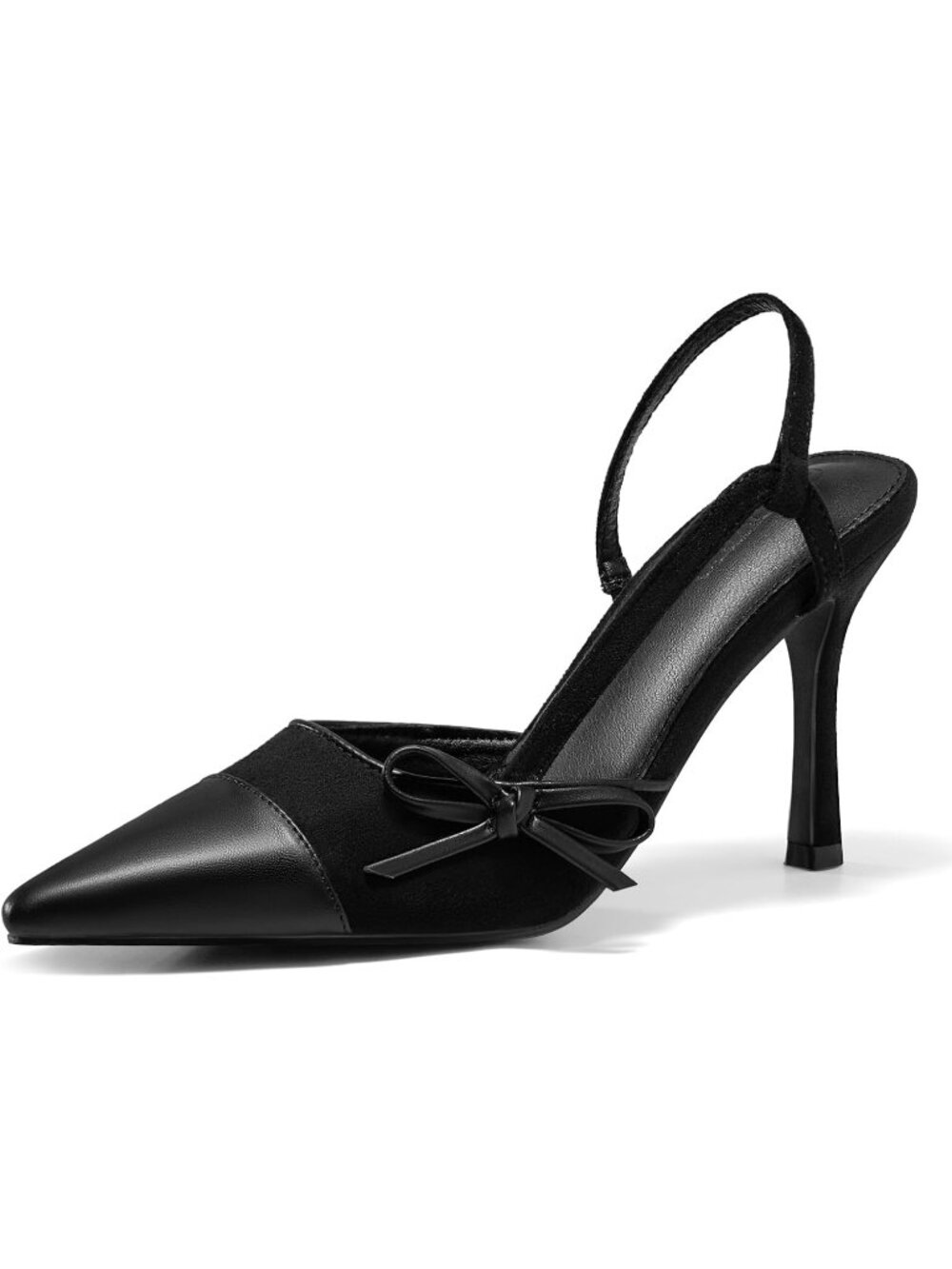 Women's Black Slingback High Heels Bow Tie Closed Pointed Toe Sexy Stiletto Pump